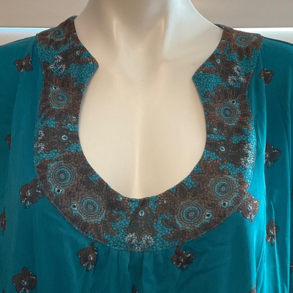 INC International Concepts Teal and Brown Paisley Tunic - Picture 2 of 9